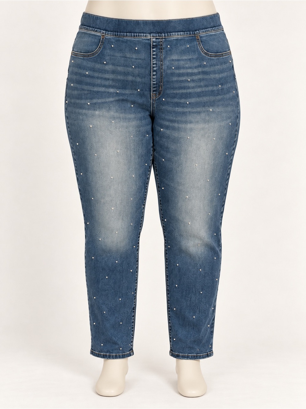 Lane Bryant Size 26 Pearl Embellished Pull-On Jeans Medium Blue Plus Size